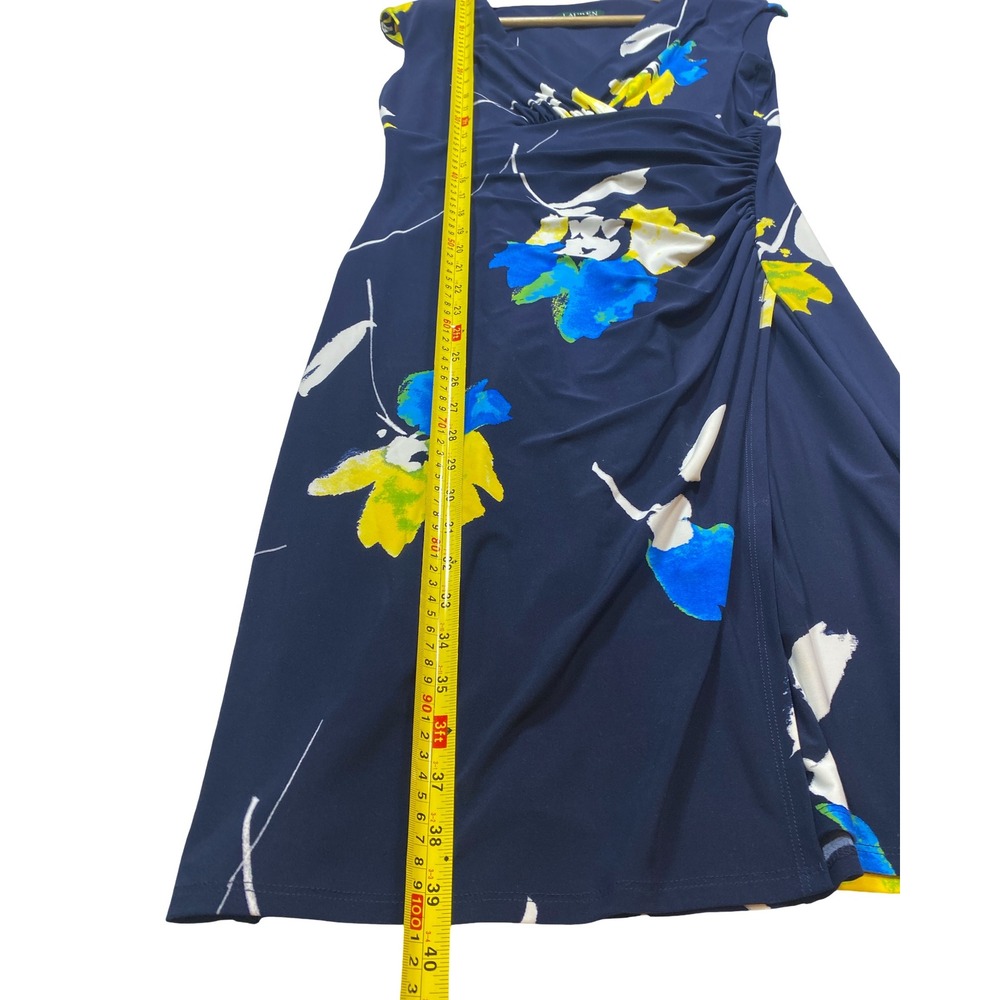 Lauren Ralph Lauren Floral Ruched Sheath‎ Dress Navy Classic Wrap Work Size 10 - Picture 9 of 11
